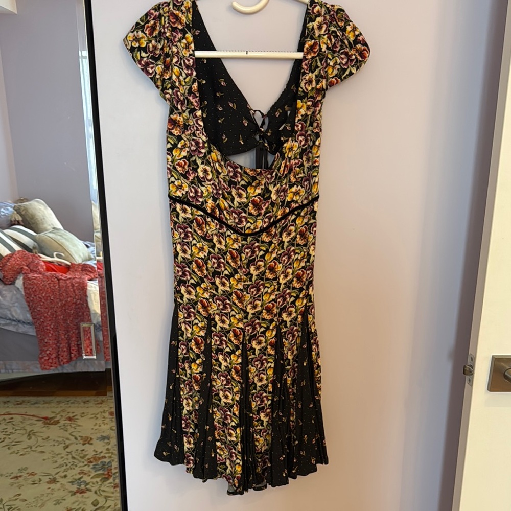 Free People Gold Tan Flutter Sleeve Mini Dress